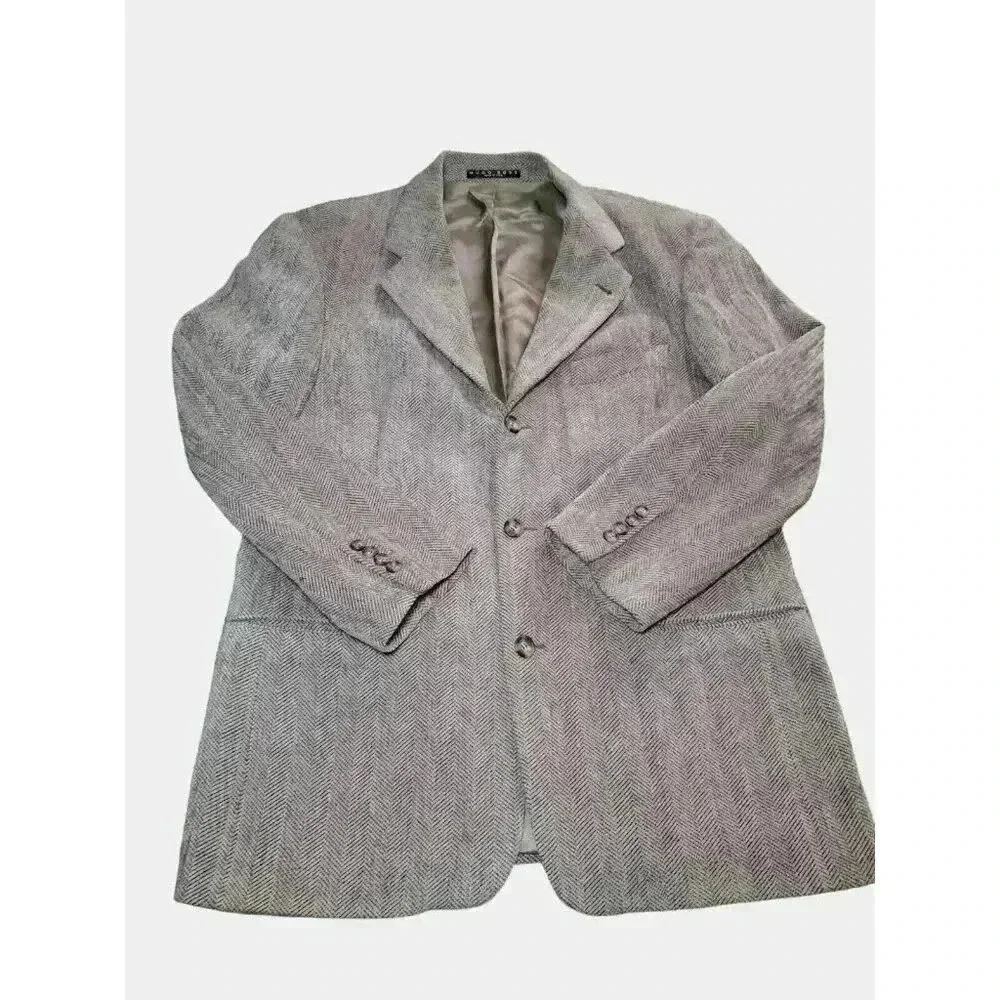 Hugo Boss Blazer Men's 40R Gray Brown Chevron Wool Sports Coat Jacket Made USA